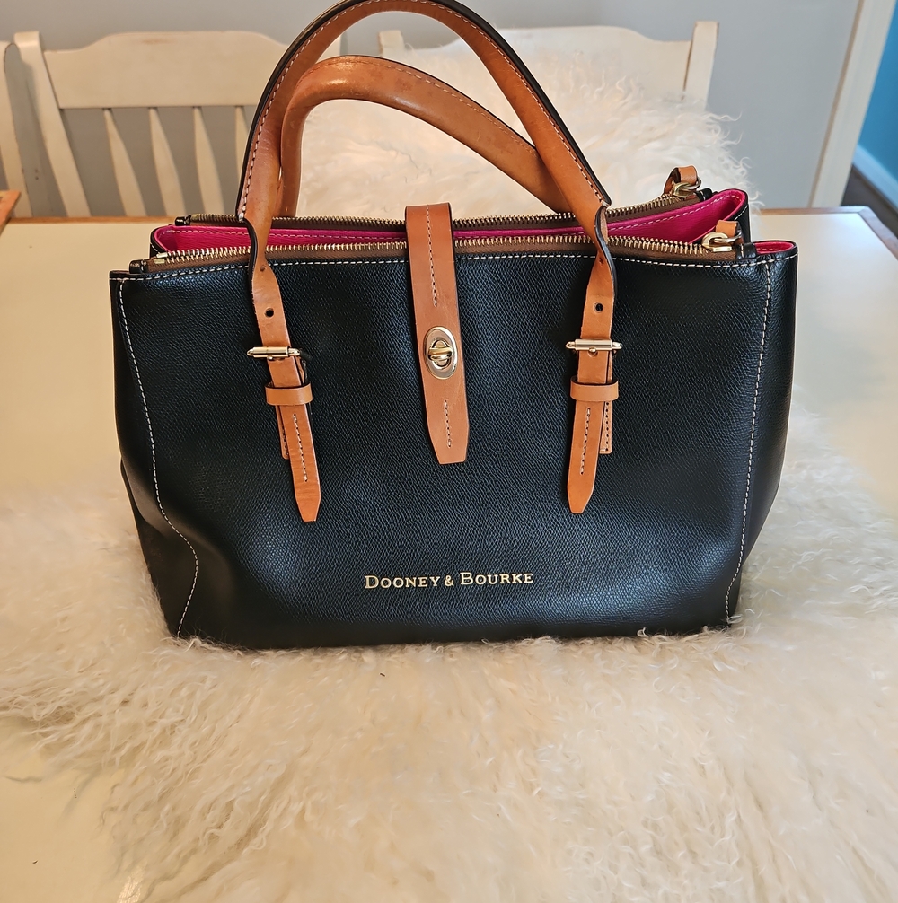 Dooney & Bourke Claremont Miller Black Saffiano Leather with Tan Straps